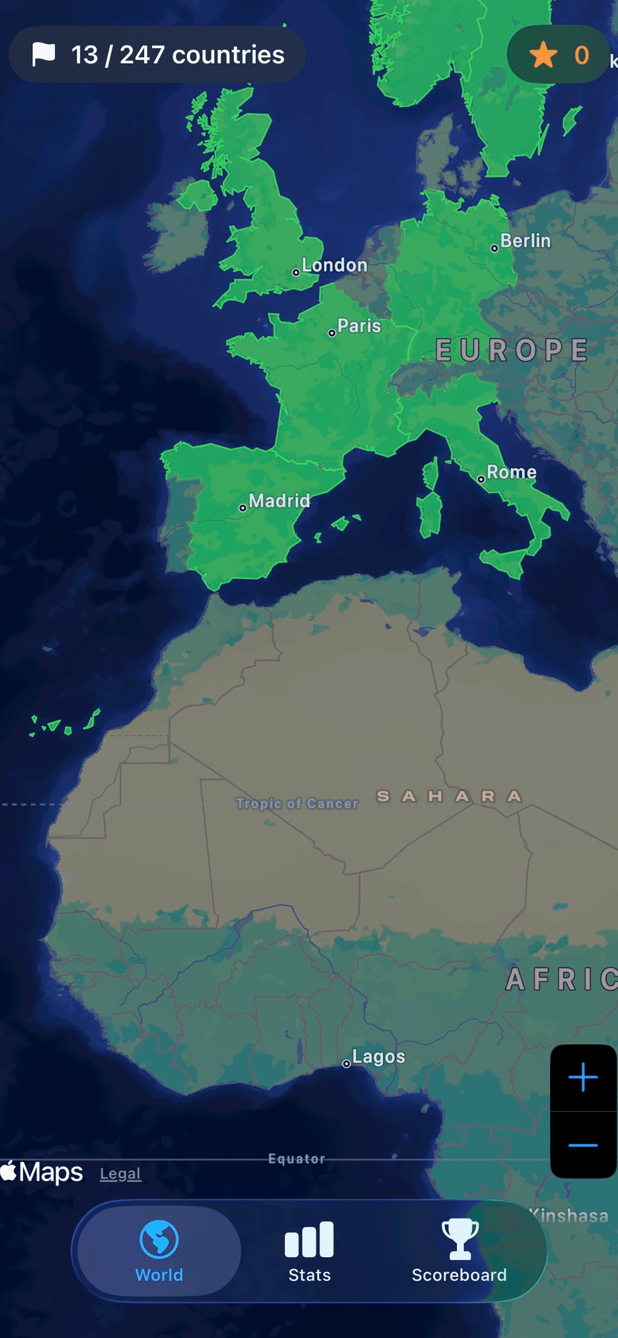 Marco showing visited countries on a world map